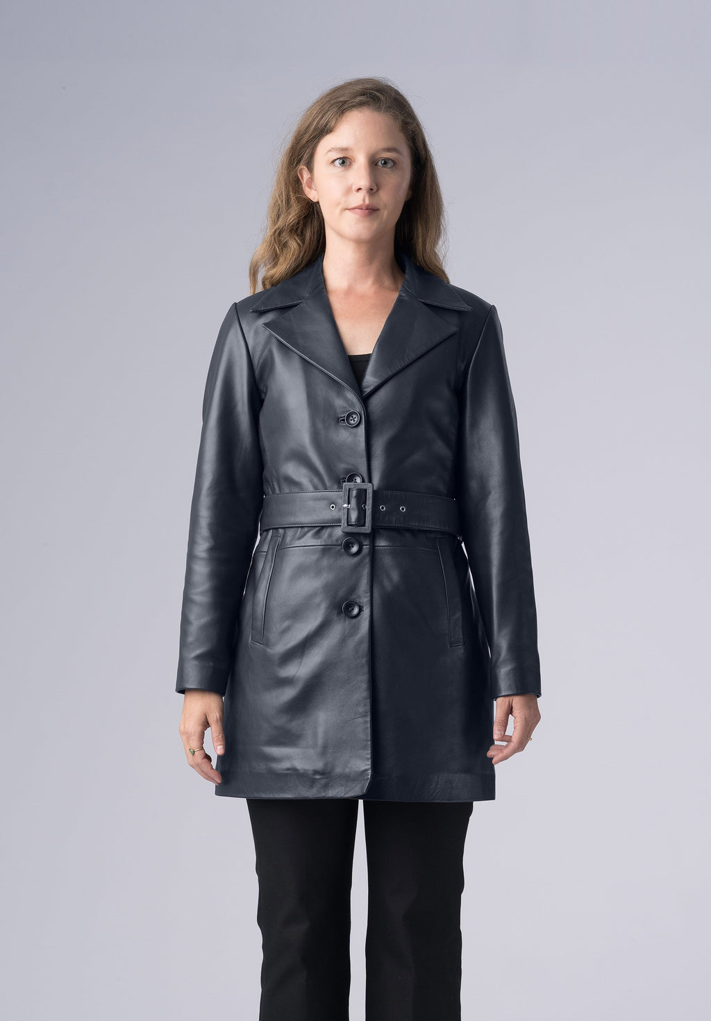 women leather belted-coat